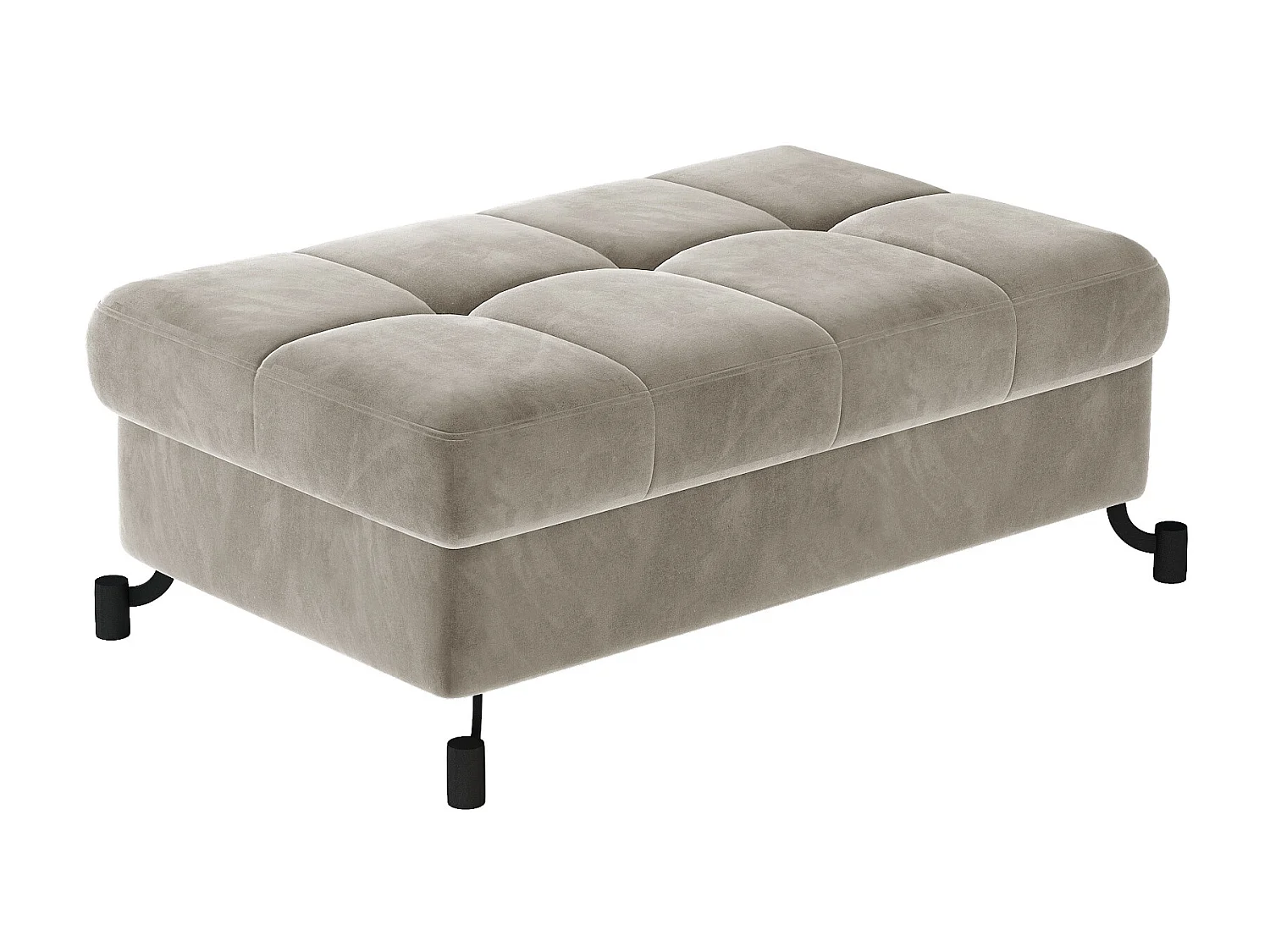 Pouf velours matelassé beige clair avec coffre de rangement Lory 100cm