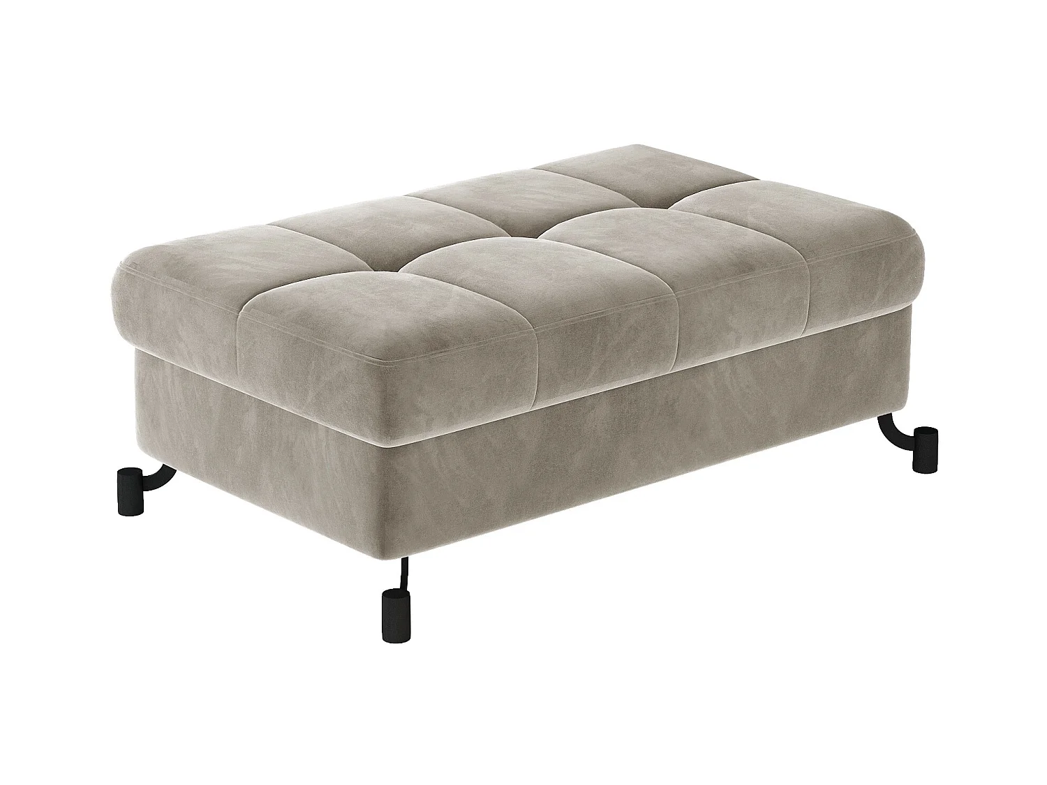 Pouf velours matelassé beige clair avec coffre de rangement Lory 100cm