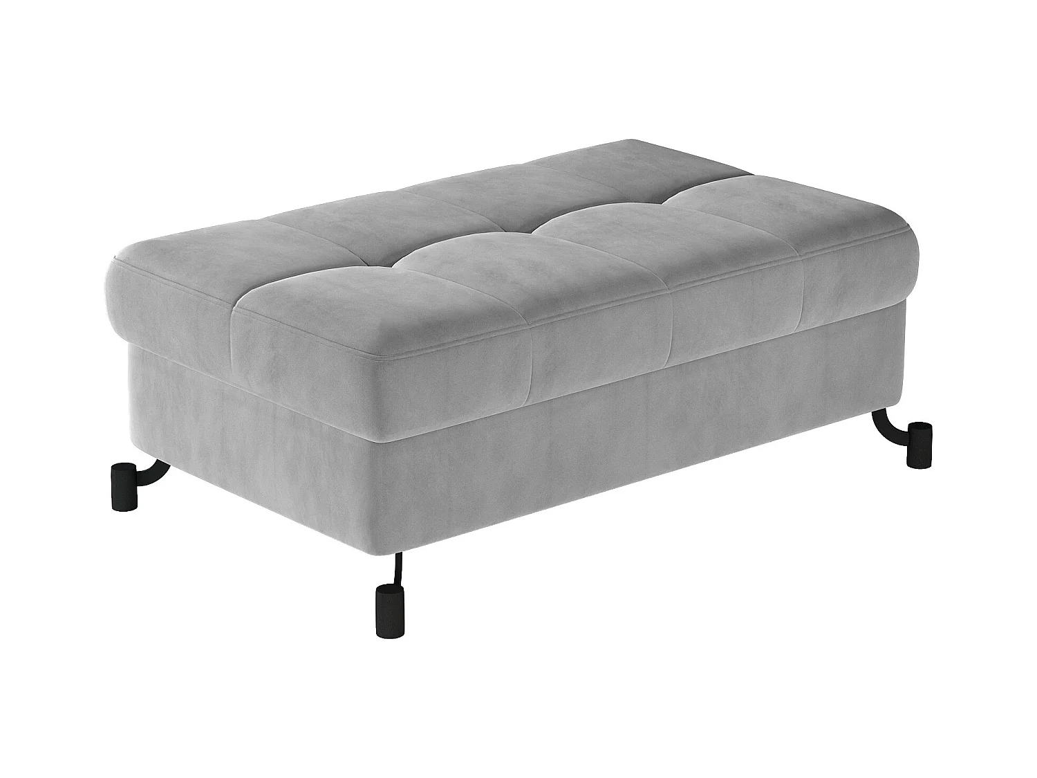 Pouf velours matelassé gris clair avec coffre de rangement Lory 100cm