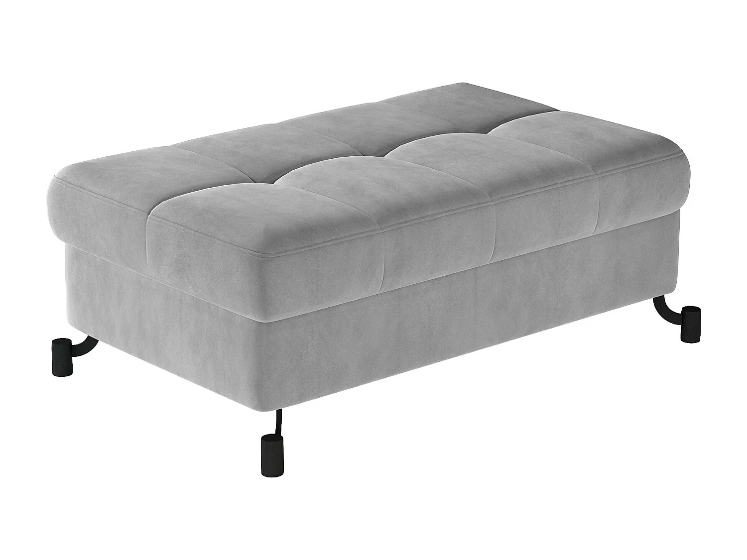 Pouf velours matelassé gris clair avec coffre de rangement Lory 100cm