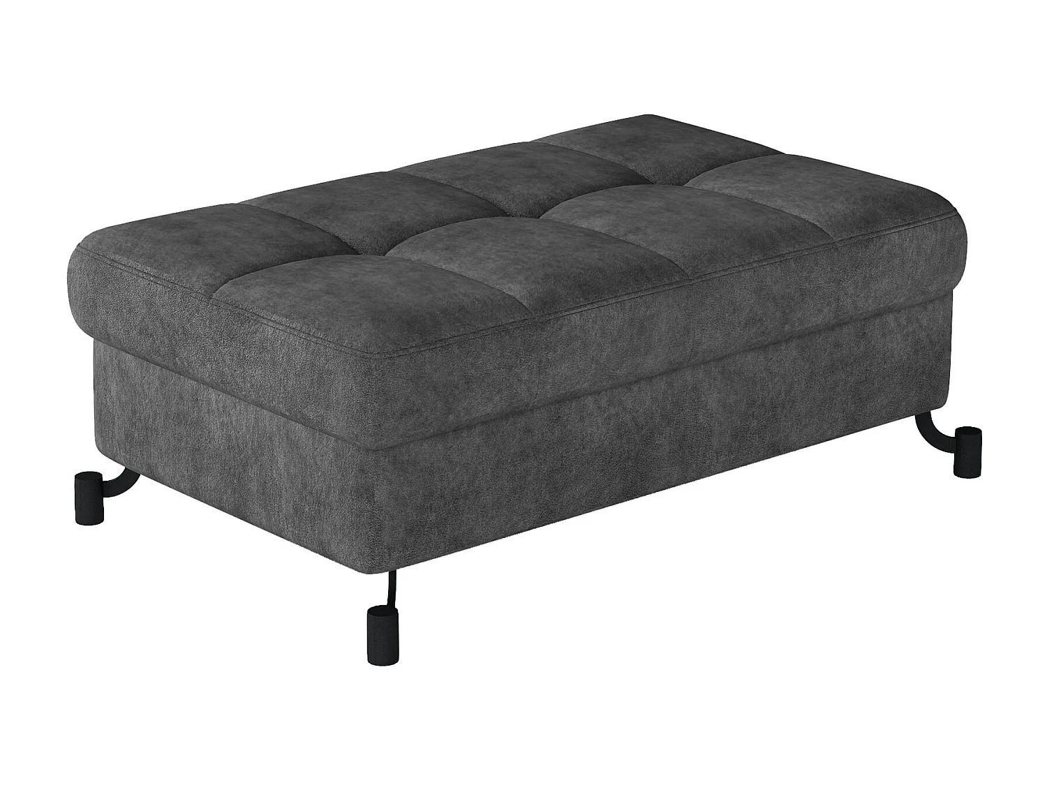 Pouf tissu matelassé anthracite avec coffre de rangement Lory 100cm