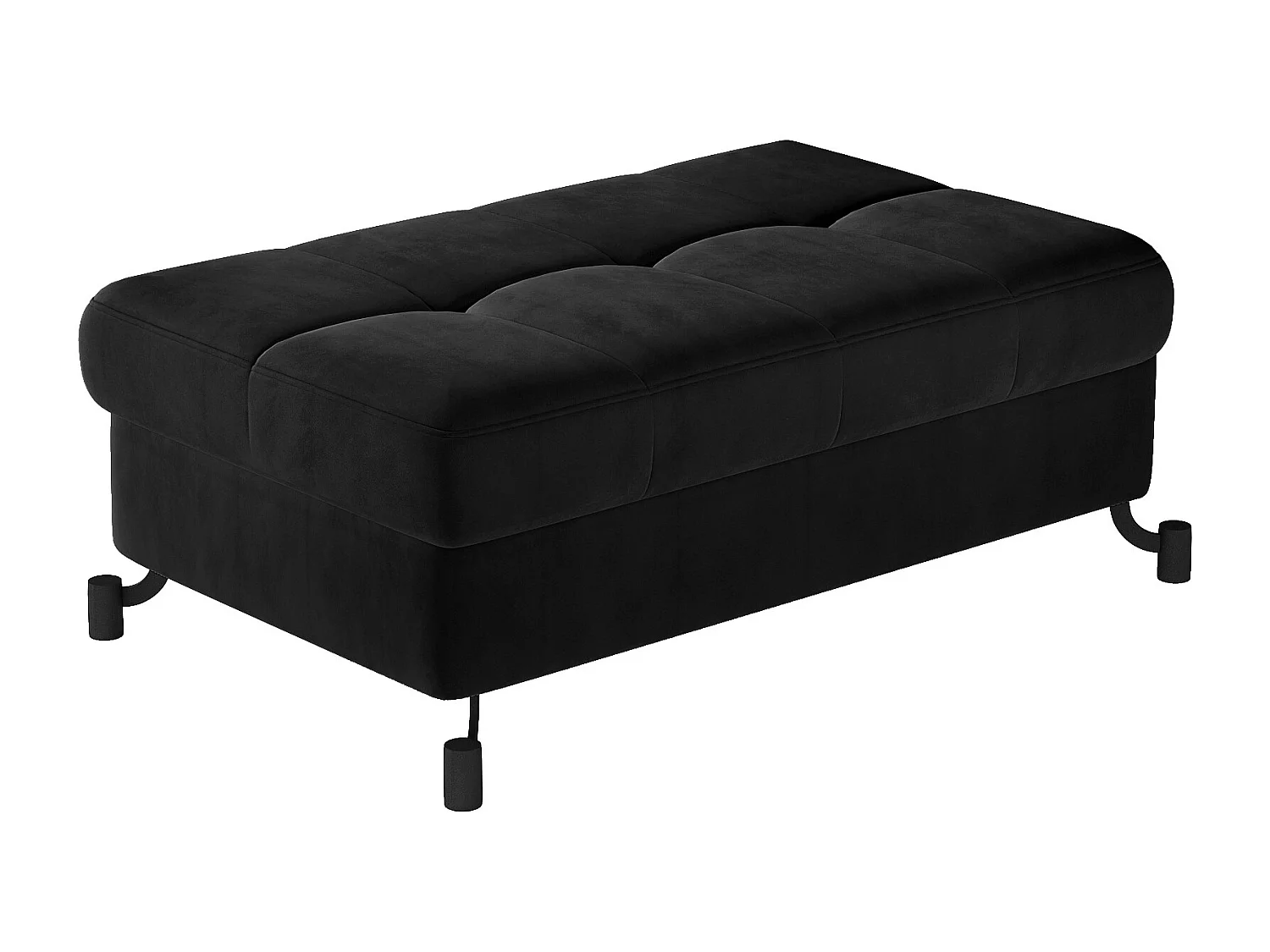 Pouf velours matelassé noir avec coffre de rangement Lory 100cm