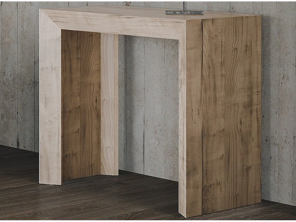 Uitschuifbare naturel eiken melamine console voor 12 personen 45 tot 305 cm Genève