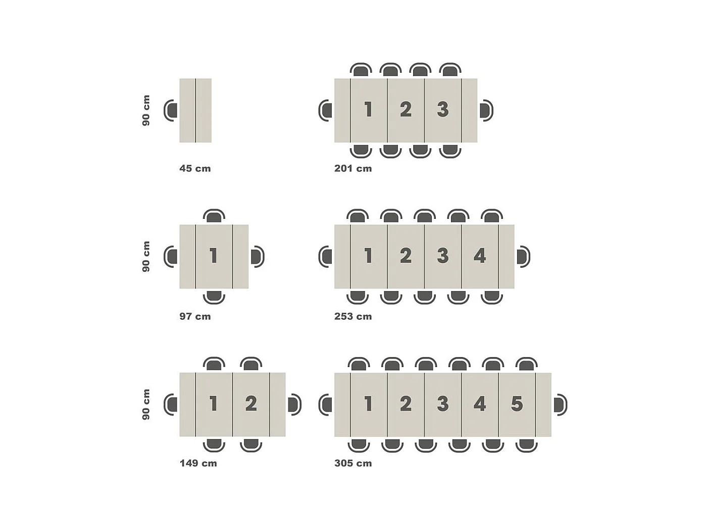 Uitschuifbare naturel eiken melamine console voor 12 personen 45 tot 305 cm Genève