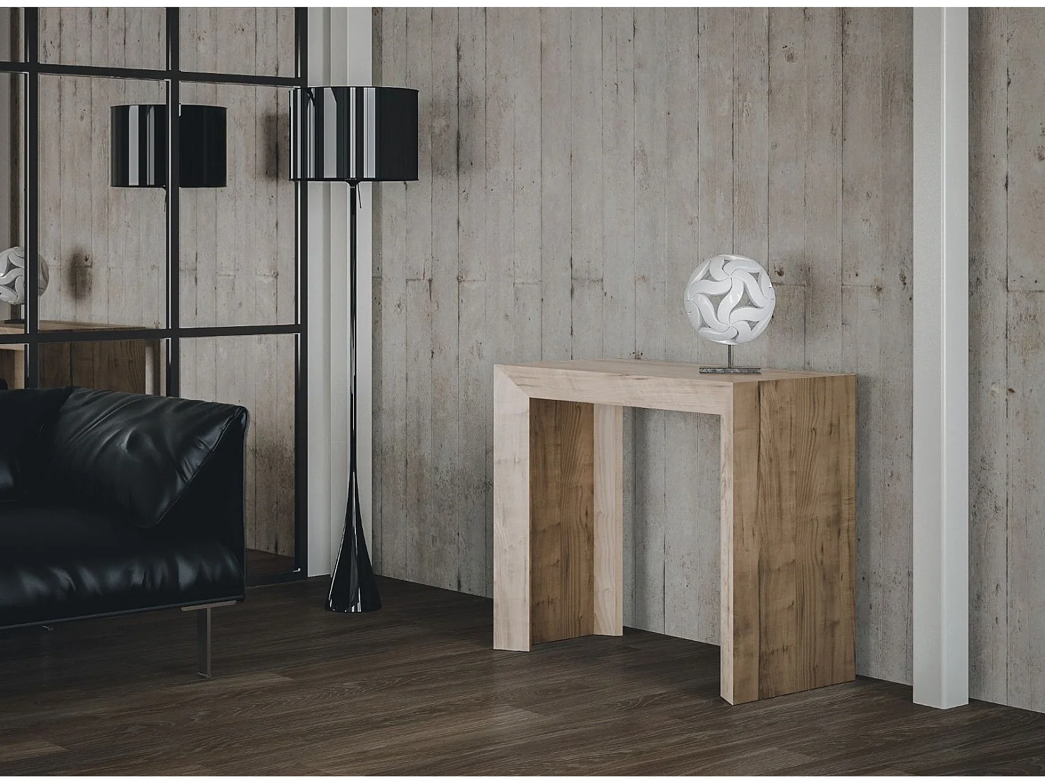 Console extensible chêne naturel melaminé 12 personnes 45 à 305cm Genève