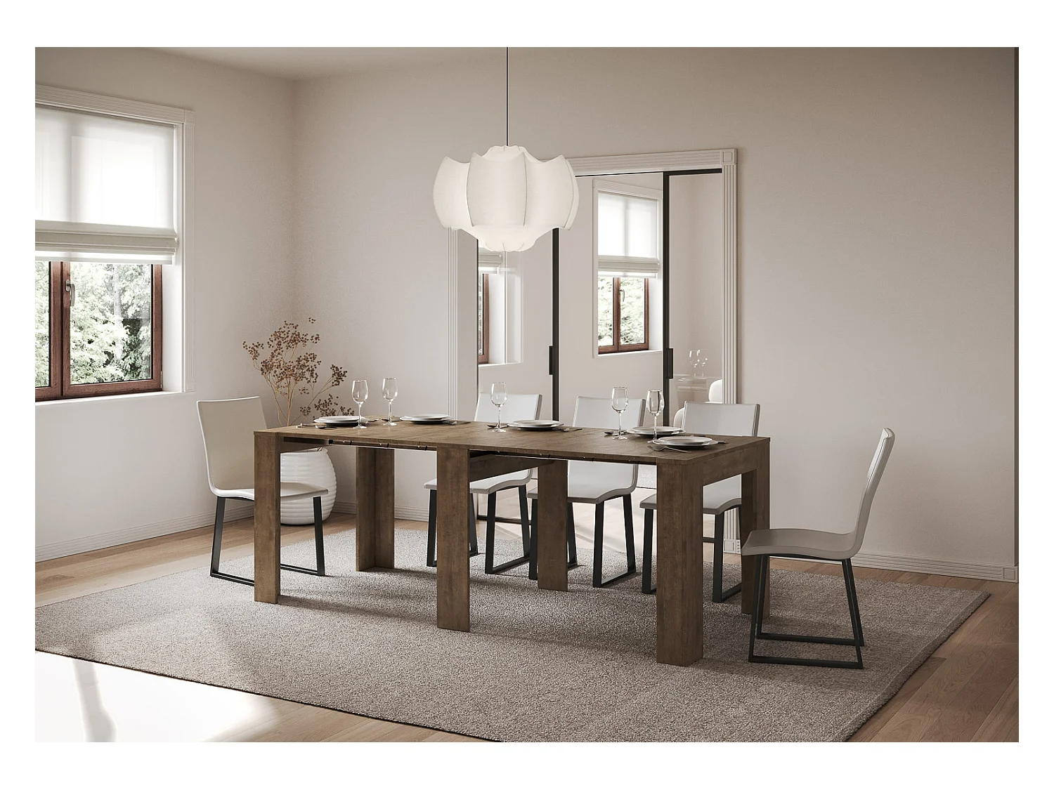 Ausziehbare Konsole 90x25/211 cm Kiba-Walnuss