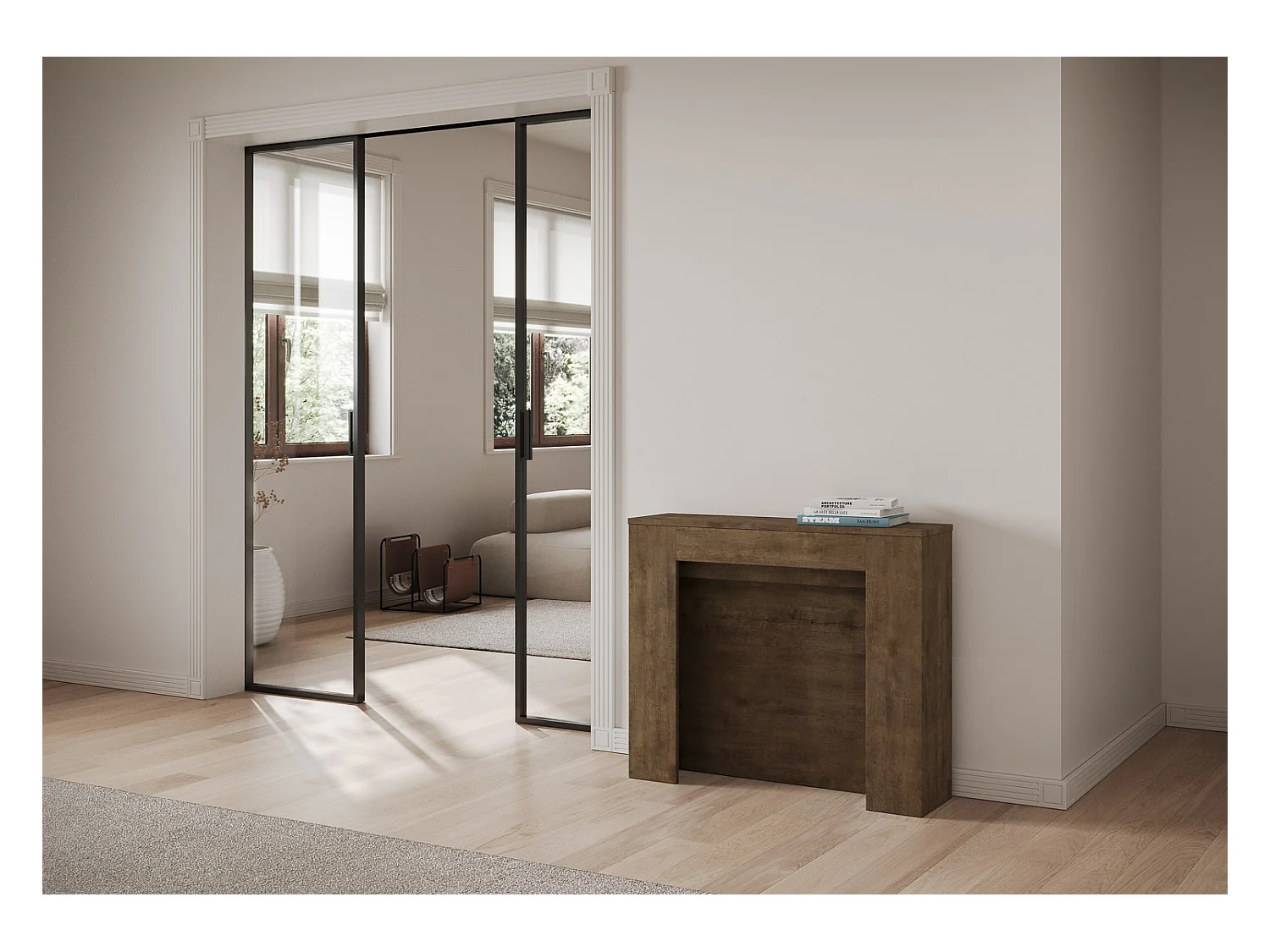 Console Extensible 90x25/211 cm Kiba Noyer rallonges internes