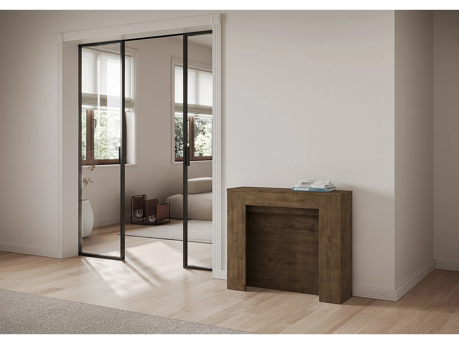 Consolle allungabile 90x25/211 cm Kiba noce allunghe interne