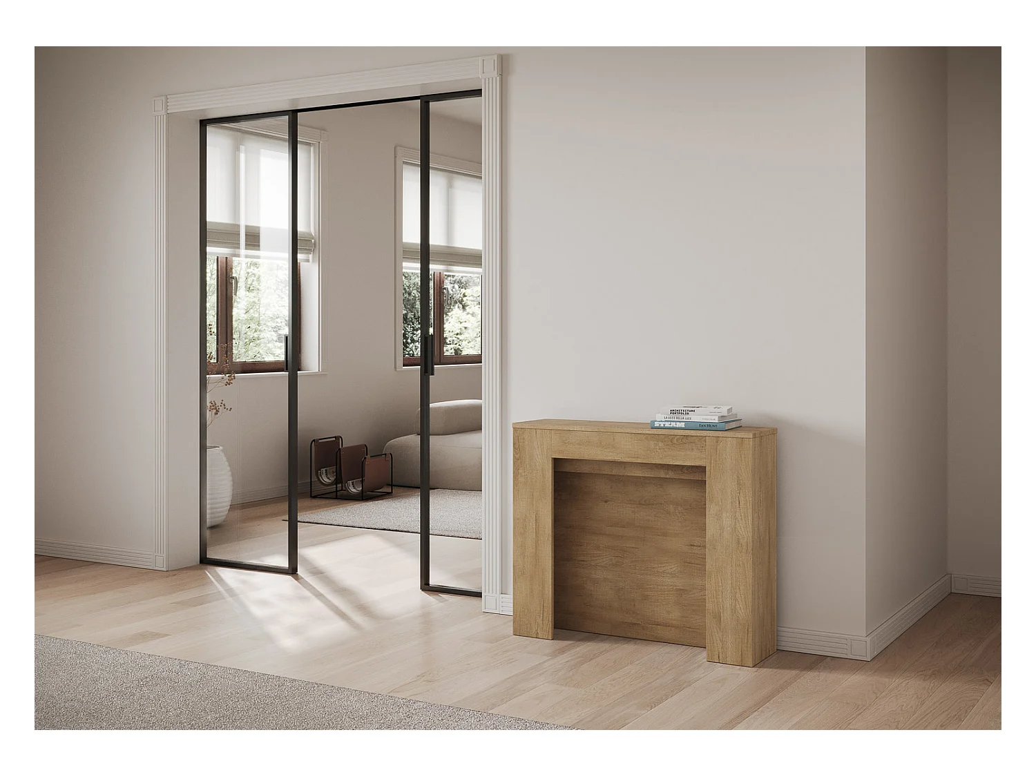 Console Extensible 90x25/211 cm Kiba Chêne Nature rallonges internes