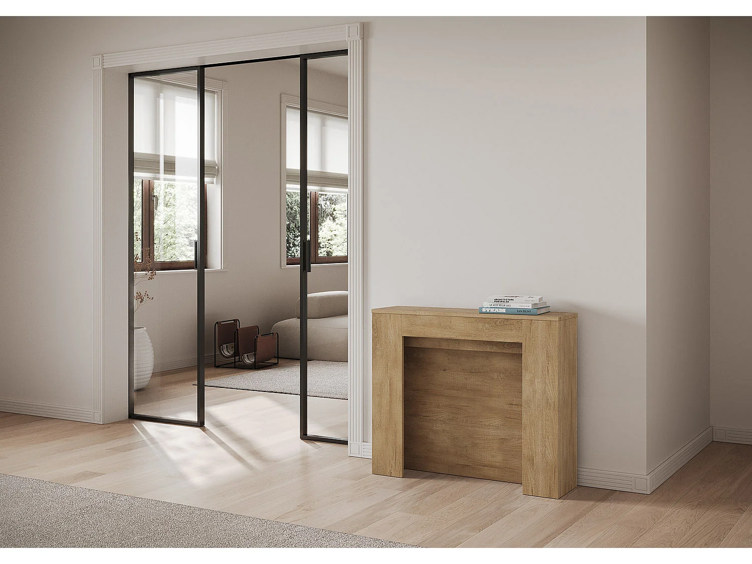 Kleine Kuba uitschuifbare houten console 90x25/211 cm-Kleur Natuurlijk