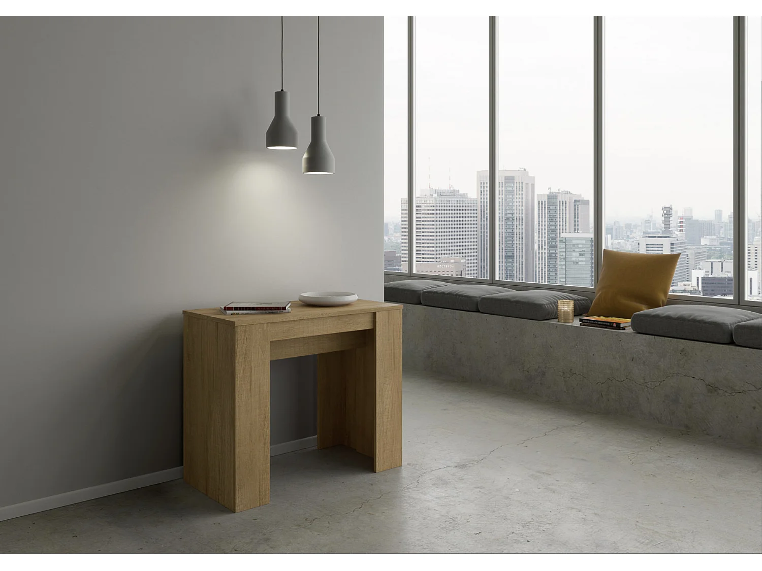 Console extensible en bois Bina-Couleur Naturel-3 rallonges