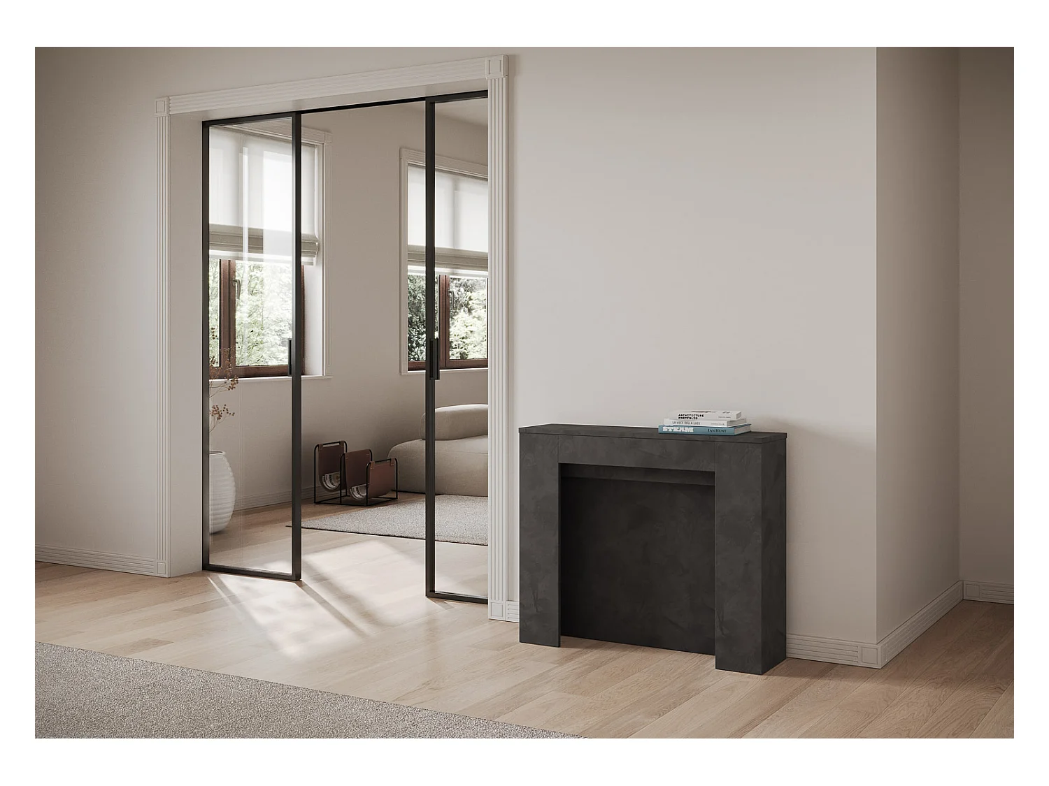 Ausziehbare Konsole 90x25/211 cm Kiba Anthrazit