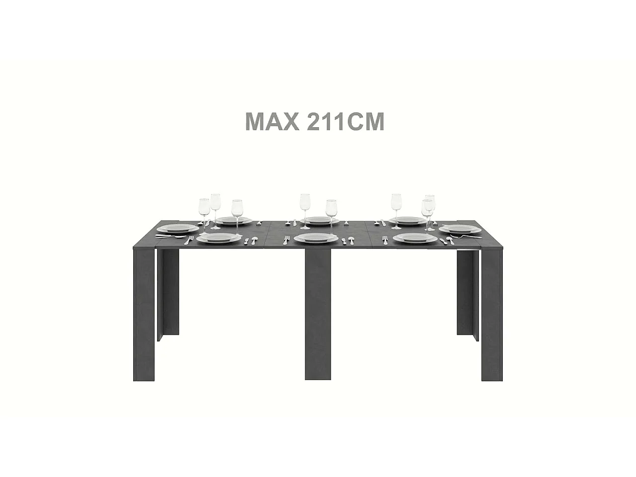Console Extensible 90x25/211 cm Kiba anthracite spatulé rallonges internes