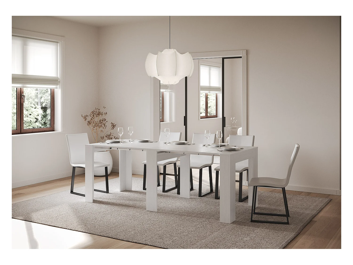 Consola pequeña Kuba extensible de madera 90x25/211 cm-Color Blanco