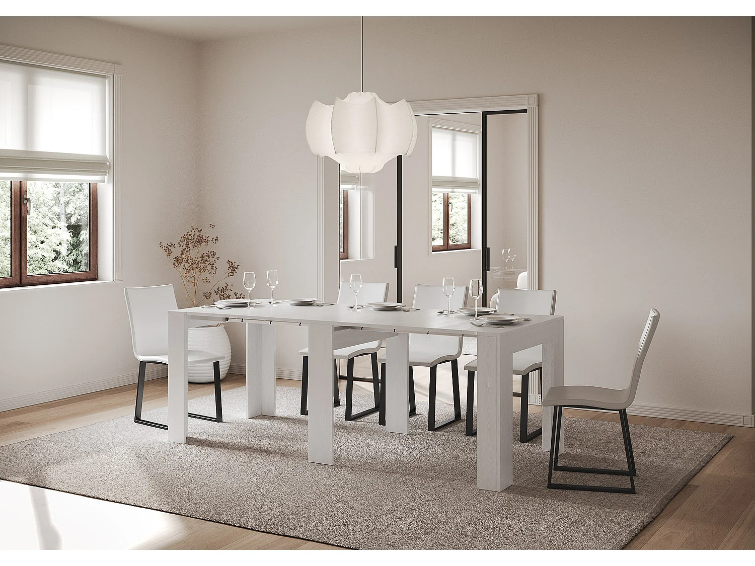 Consola pequeña Kuba extensible de madera 90x25/211 cm-Color Blanco