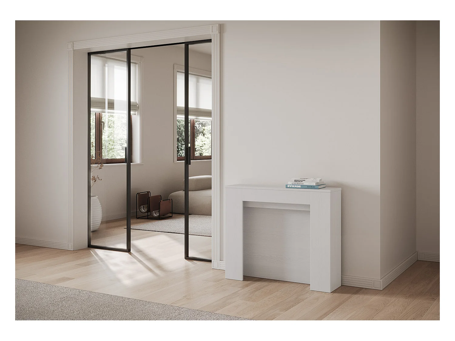 Console Extensible 90x25/211 cm Kiba Frêne Blanc rallonges internes