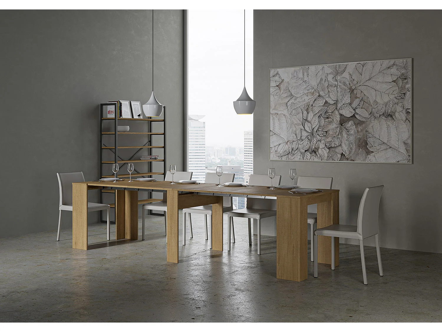 Console extensible en bois Bina-Couleur Naturel-5 rallonges