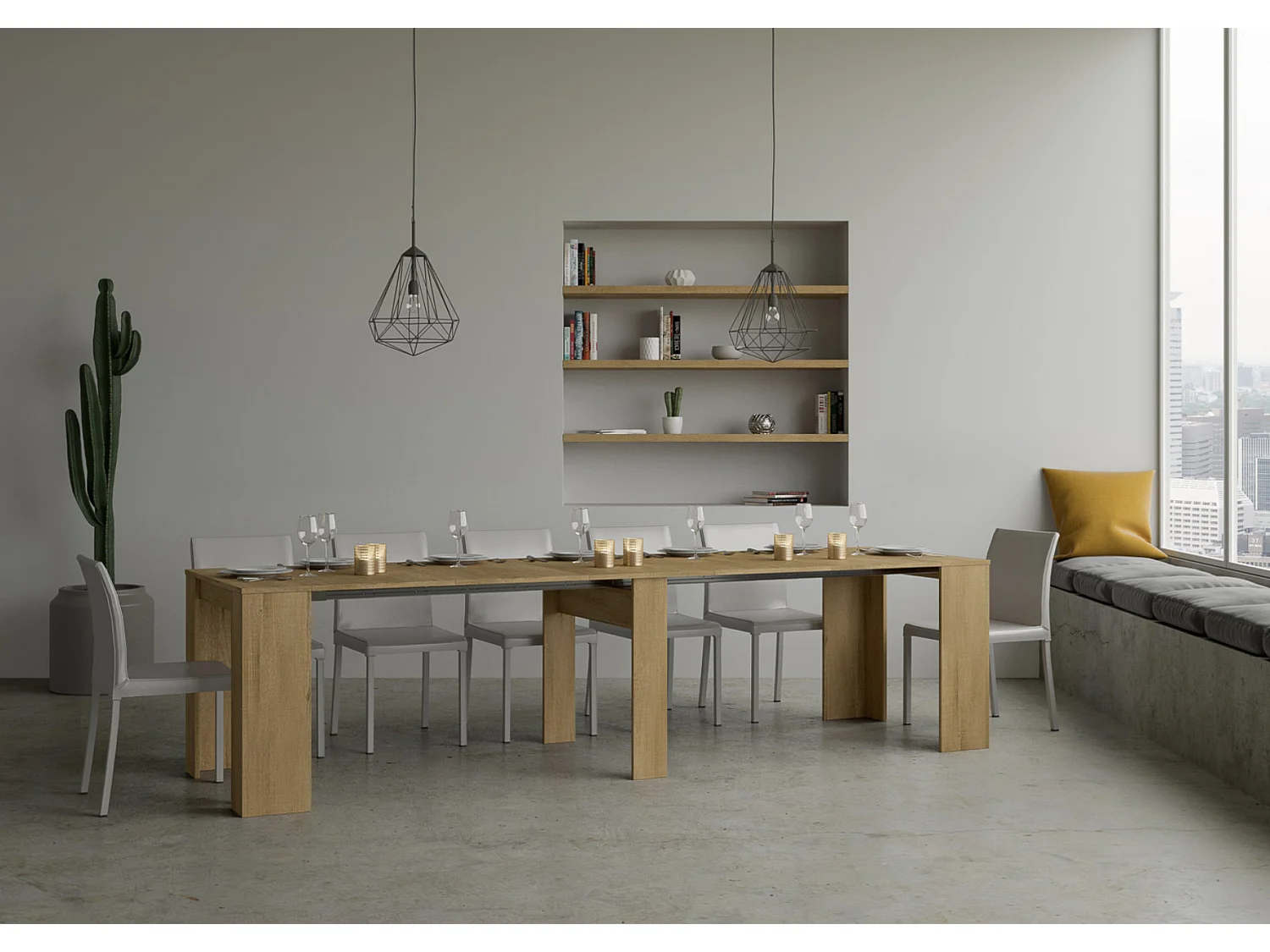 Console extensible en bois Bina-Couleur Naturel-5 rallonges