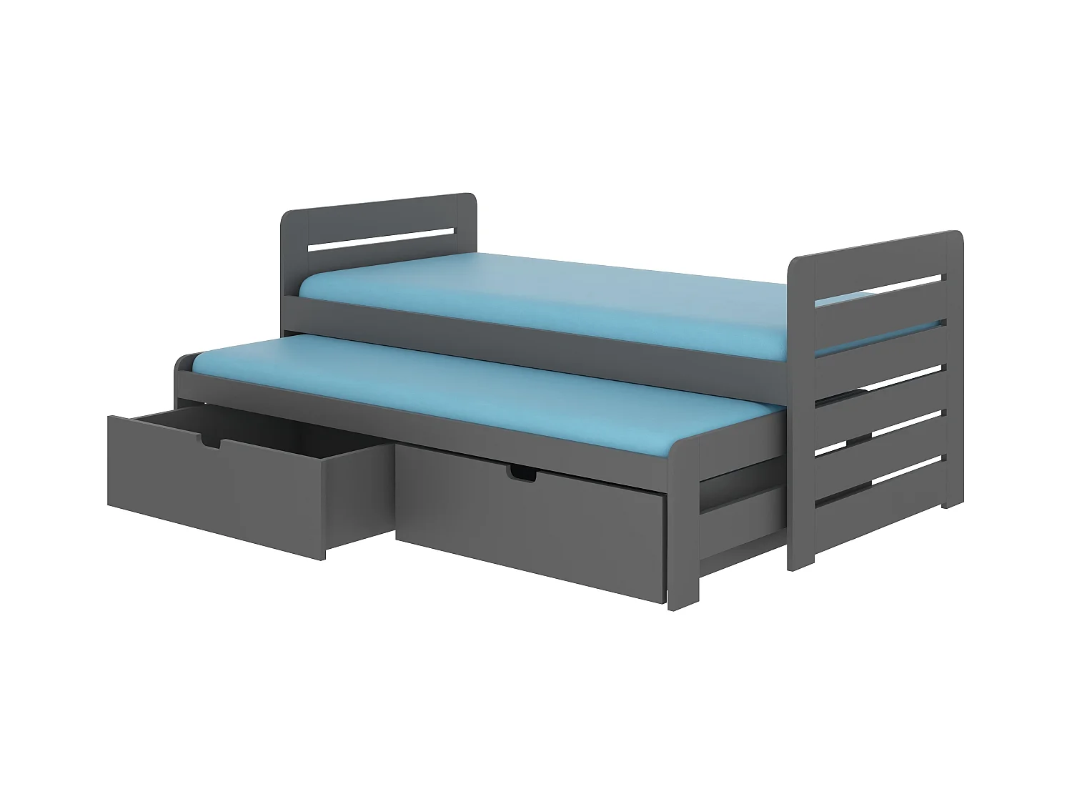 Lit gigogne gris graphite 2 couchages 90x200 avec 2 coffres de rangement Balina