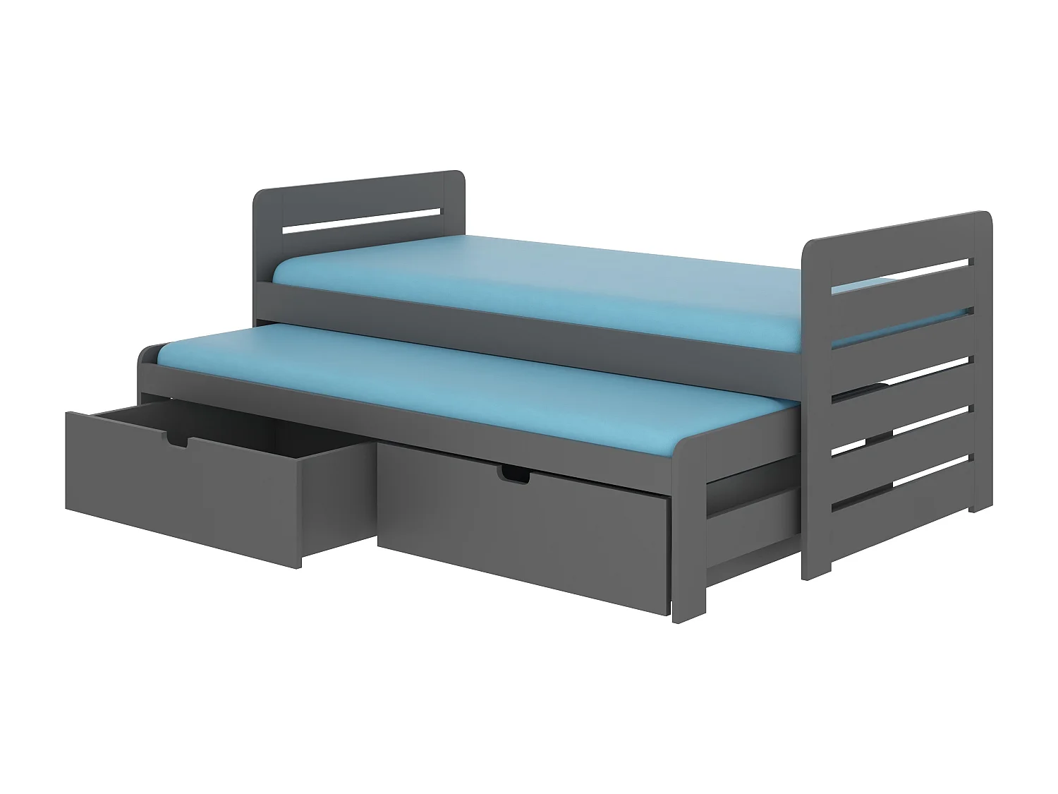 Lit gigogne gris graphite 2 couchages 90x200 avec 2 coffres de rangement Balina