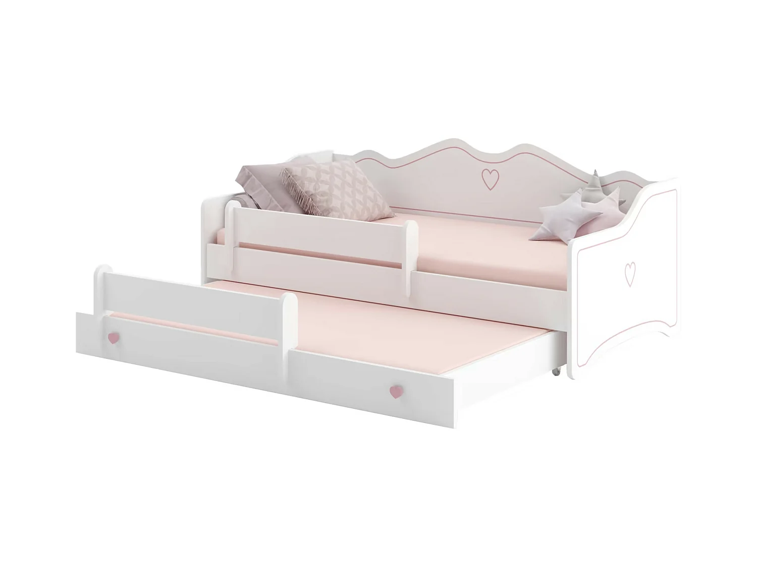 Wit houten kinderonderschuifbed 80x160 cm klein roze hart Baky