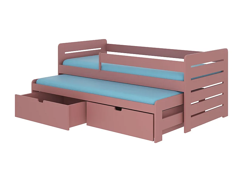 Lit gigogne rose 2 couchages 90x200 avec 2 coffres de rangement Solale