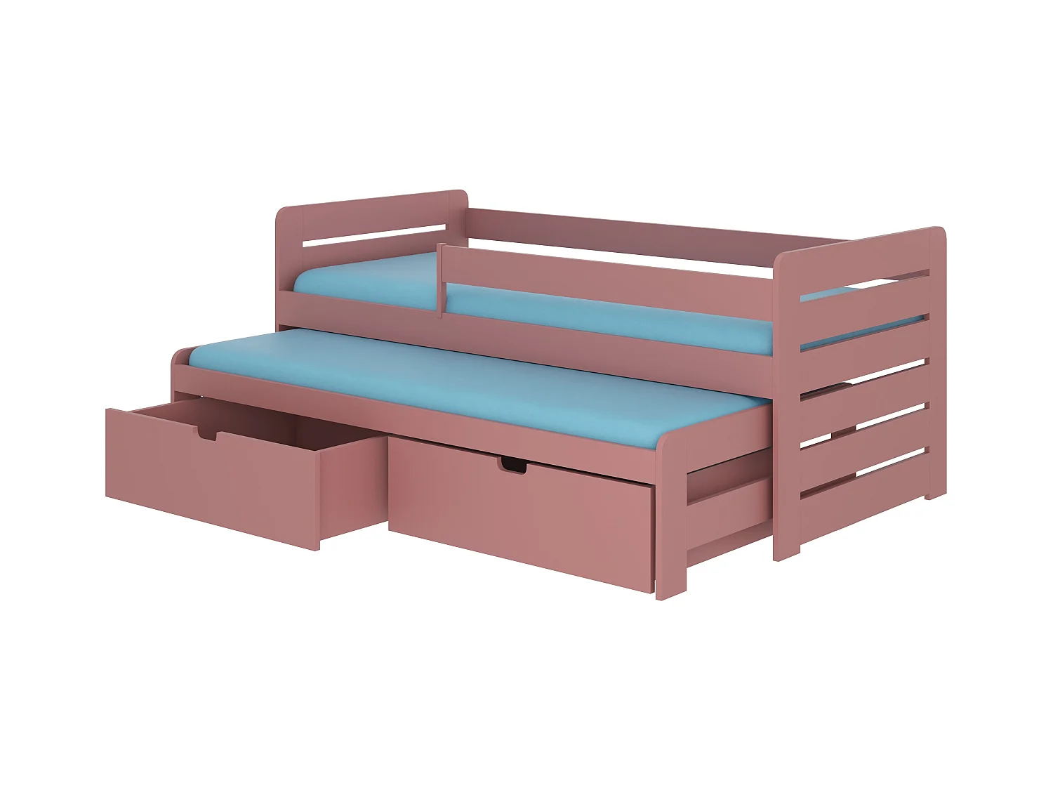 Lit gigogne rose 2 couchages 90x200 avec 2 coffres de rangement Solale