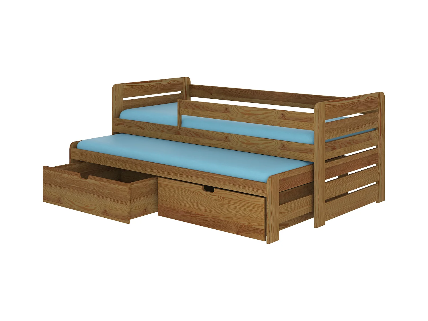 Lit gigogne bois oak 2 couchages 90x200 avec 2 coffres de rangement Solale