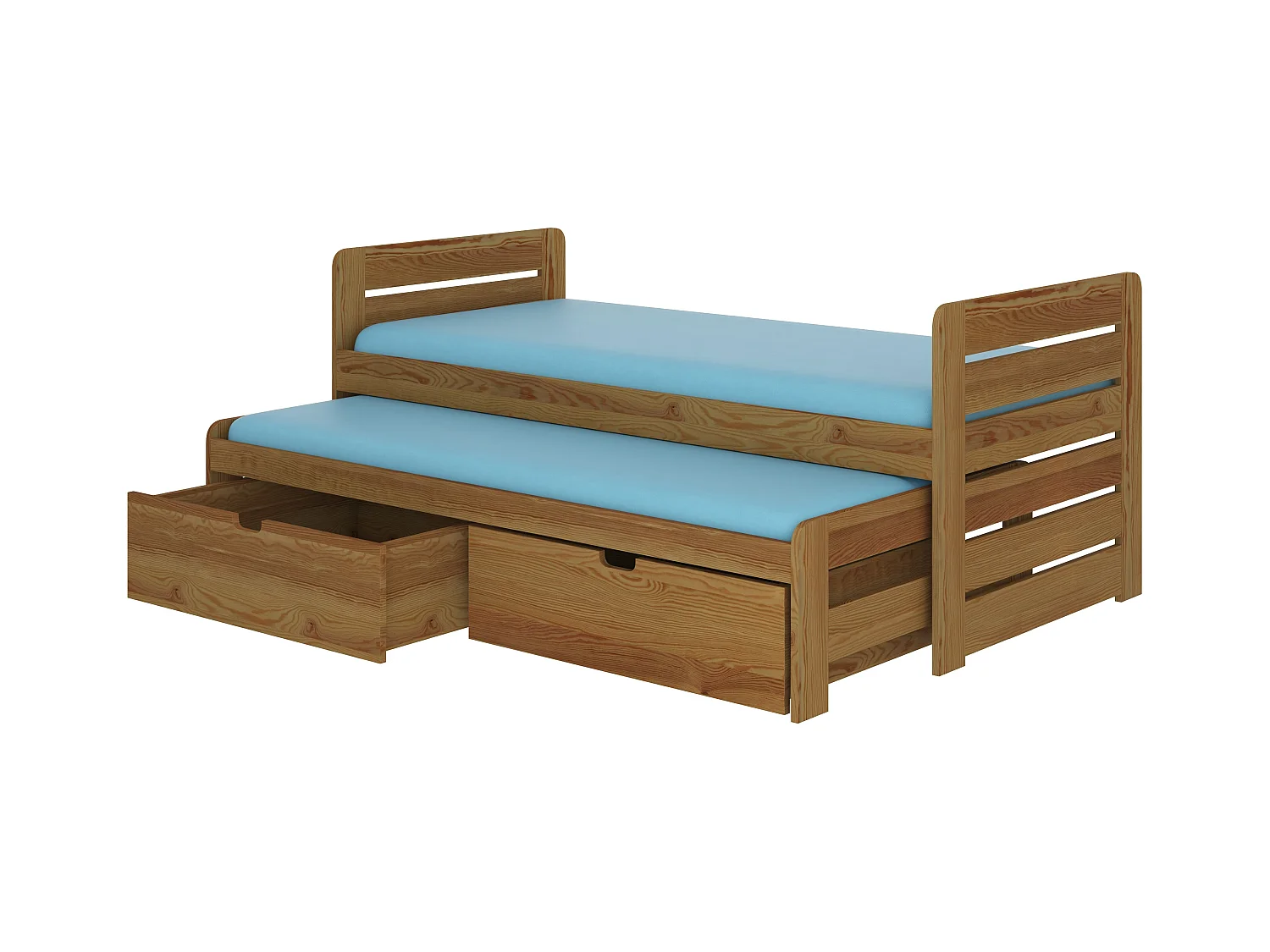 Lit gigogne bois oak 2 couchages 90x200 avec 2 coffres de rangement Balina