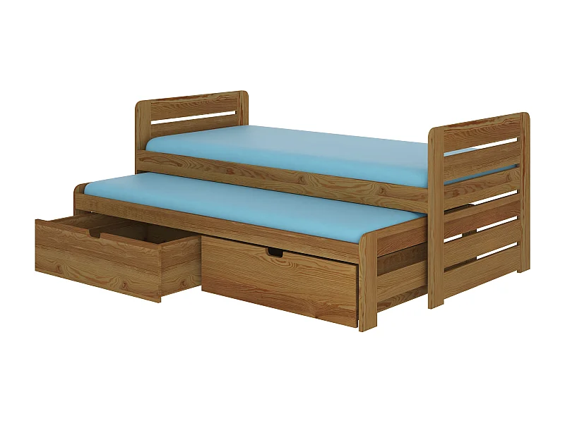 Eikenhouten onderschuifbed voor 2 personen 90x200 cm met 2 Balina opbergboxen