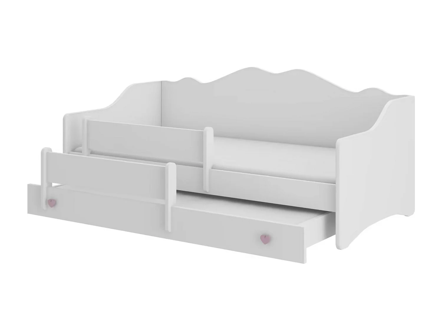 Lit gigogne enfant bois blanc 80x160 petit coeur rose Vekly