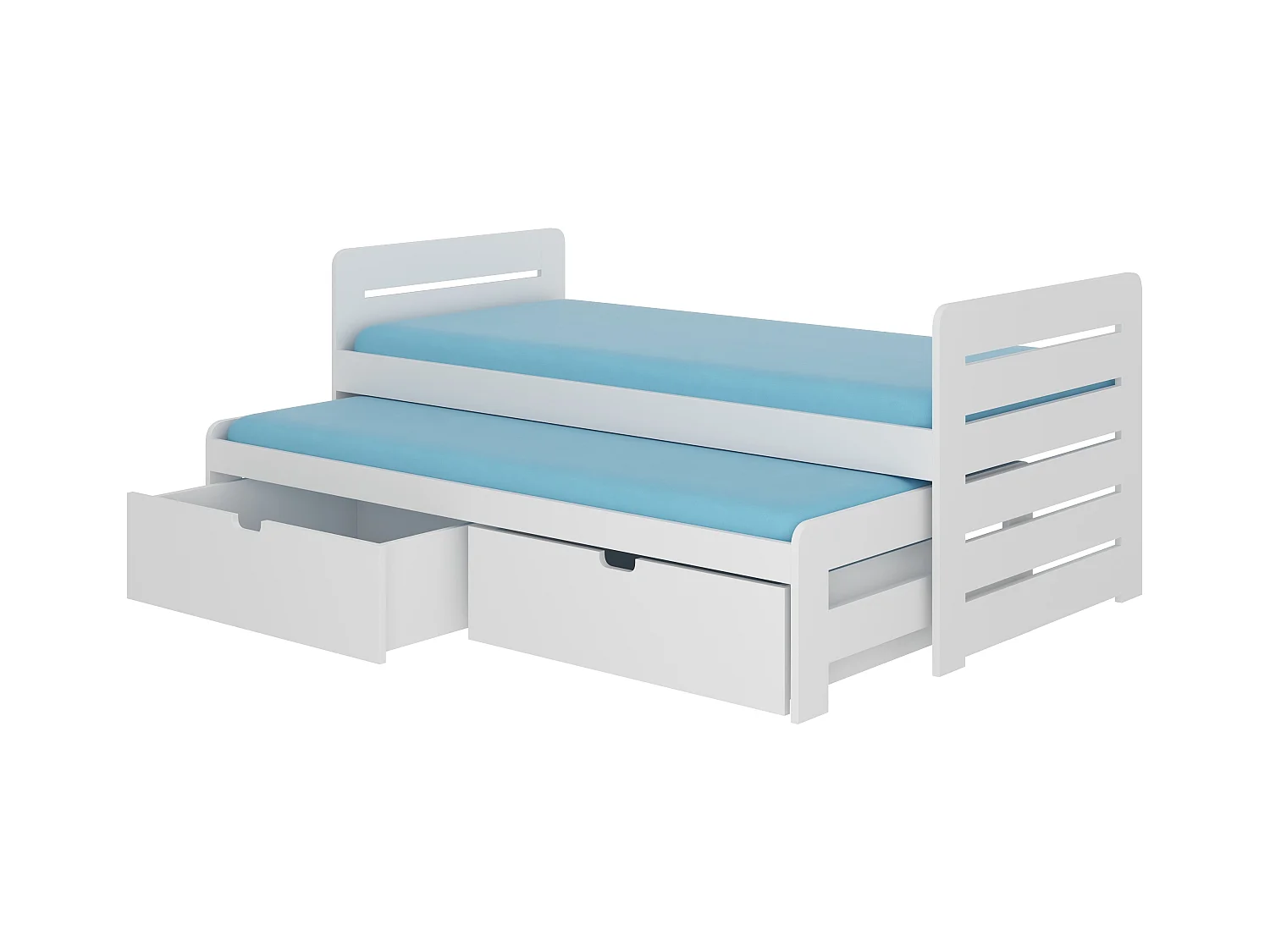 Lit gigogne blanc 2 couchages 90x200 avec 2 coffres de rangement Balina