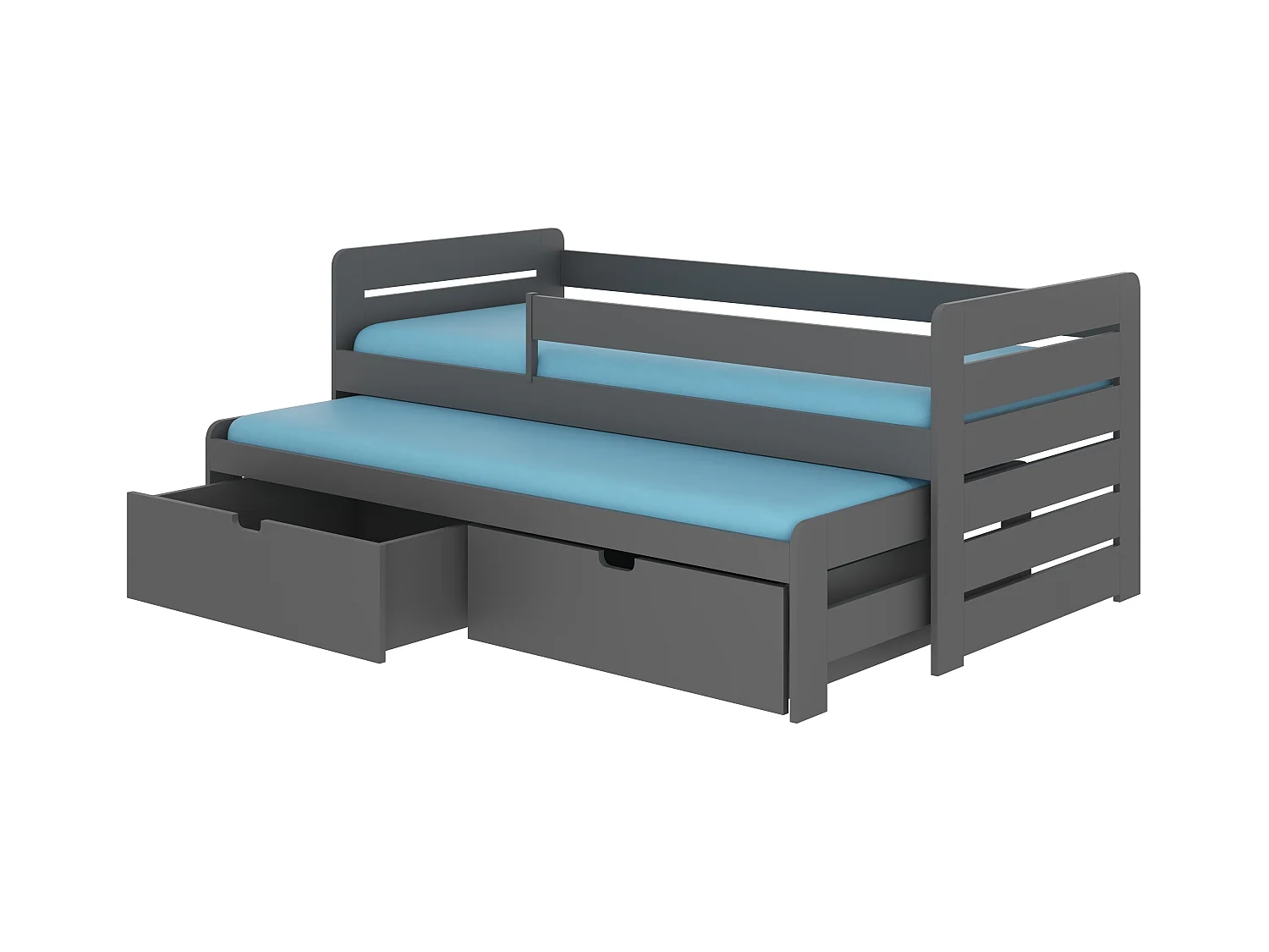 Lit gigogne gris graphite 2 couchages 90x200 avec 2 coffres de rangement Solale