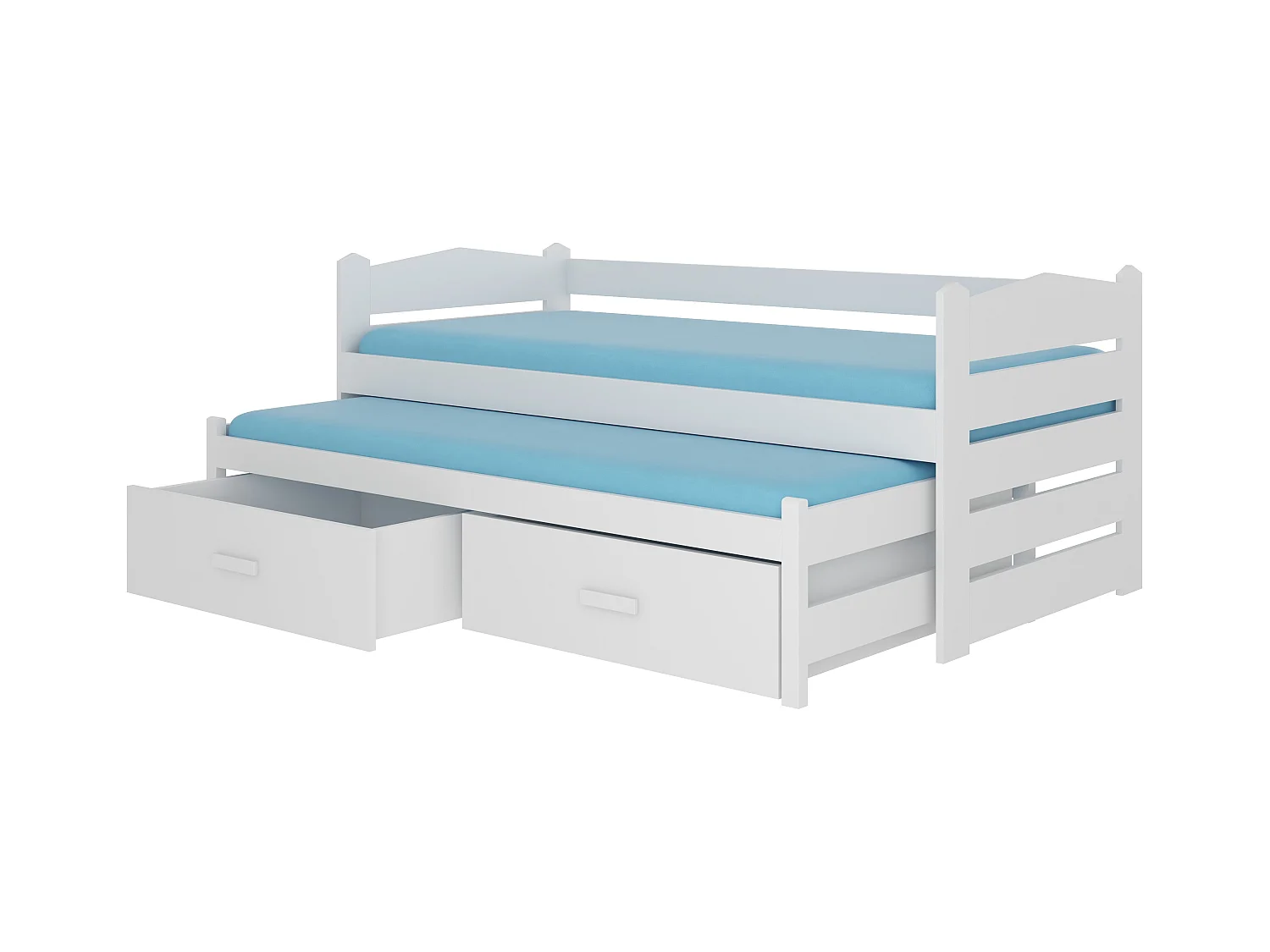 Lit gigogne blanc 2 couchages 90x200 avec 2 coffres de rangement Kuska