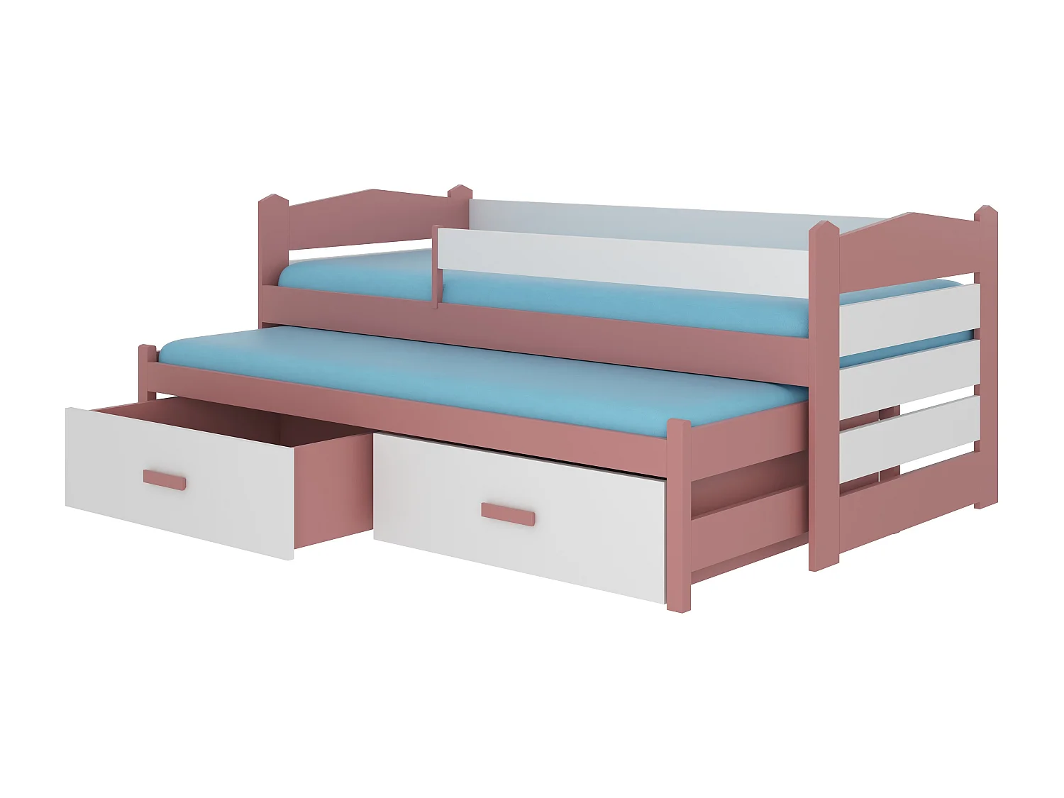 Roze en wit onderschuifbed voor 2 personen 90x200 cm met 2 Kuska opbergdozen