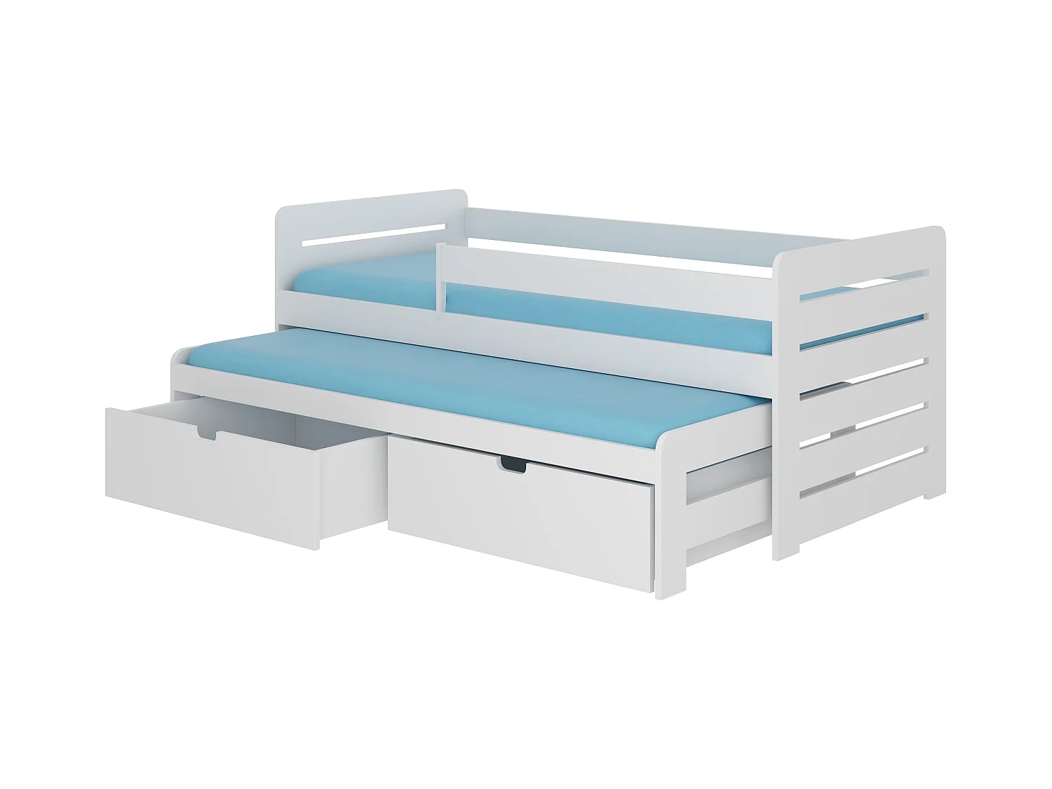 Lit gigogne blanc 2 couchages 90x200 avec 2 coffres de rangement Solale