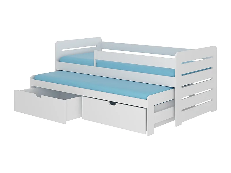 Lit gigogne blanc 2 couchages 90x200 avec 2 coffres de rangement Solale