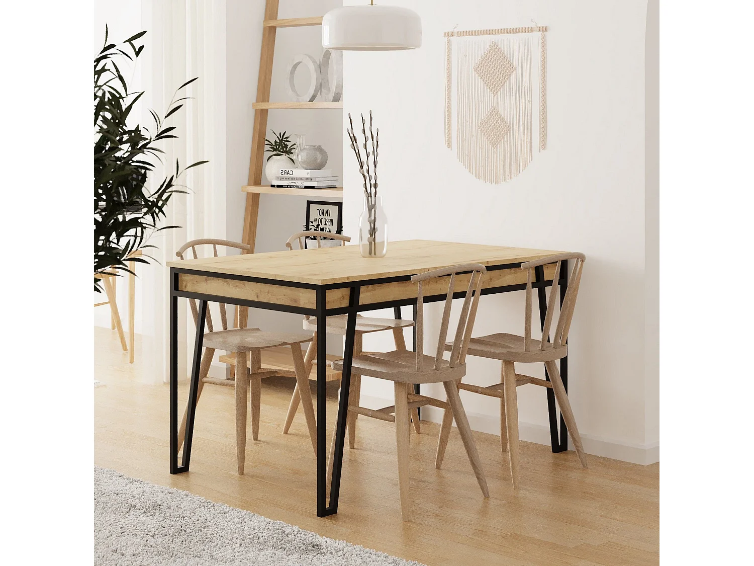 Table à manger extensible Atyps Bois Chêne clair et Métal Noir