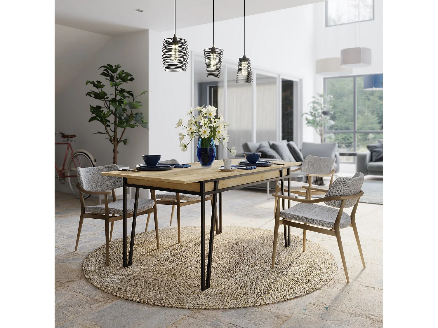 Table à manger extensible Atyps Bois Chêne clair et Métal Noir