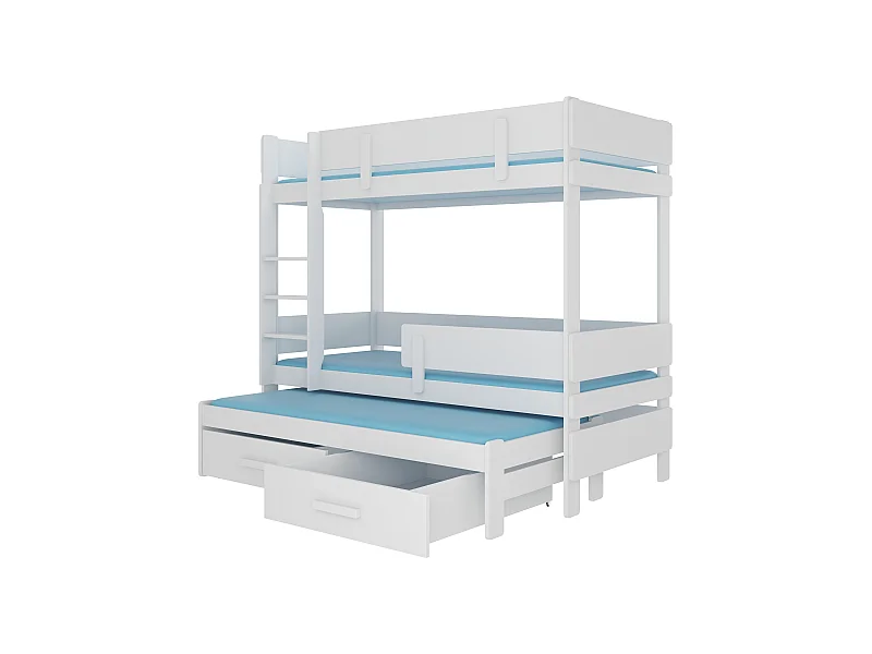 Lit superposé 3 niveaux avec 2 tiroirs de rangement blanc 90x200 Kopa