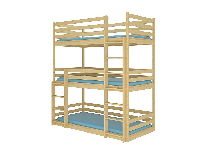 Lit superposé 3 niveaux pin naturel 90x200 Barcelona