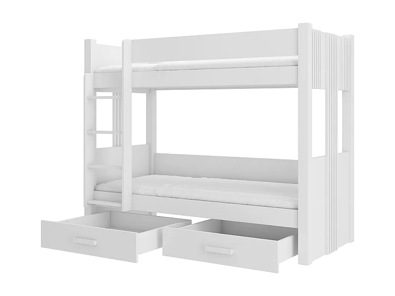 Lit superposé blanc 2 couchages 80x180 ou 90x200 avec tiroirs de rangement Luka-90x200