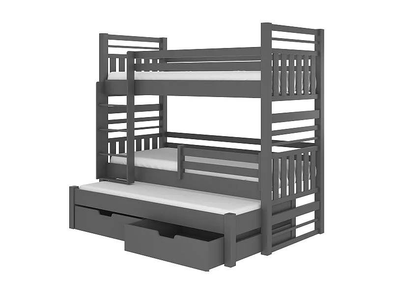 Stapelbed voor 3 personen met 2 grafietgrijze opberglades 90x200 cm Niko