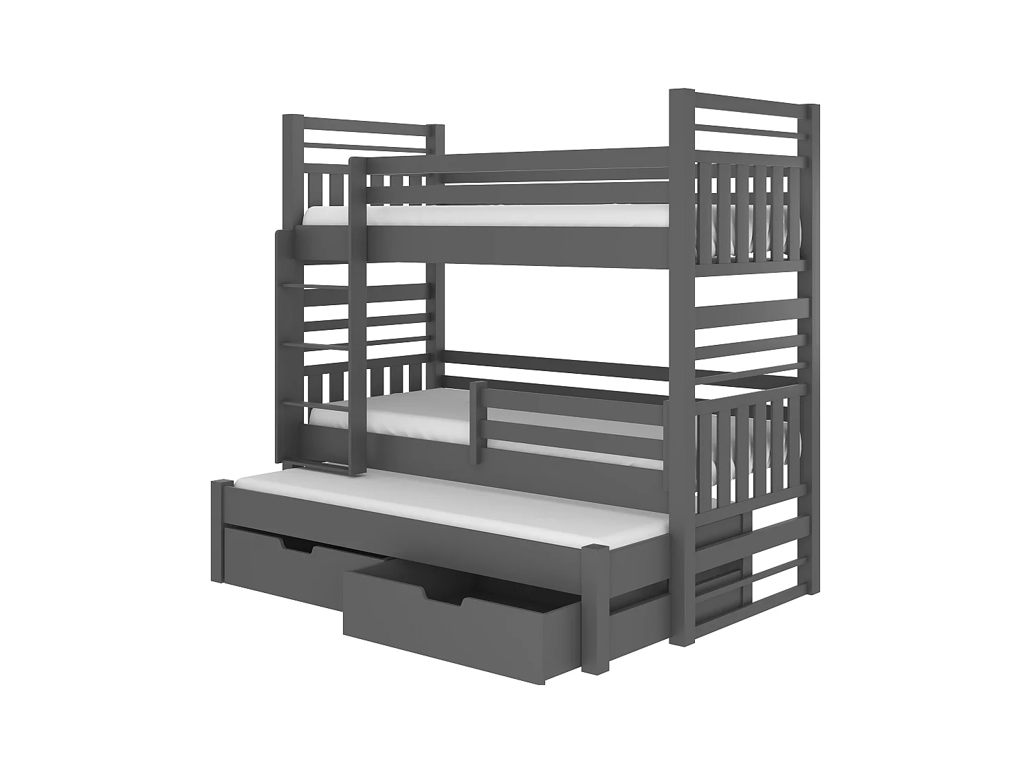 Lit superposé 3 couchages avec 2 tiroirs de rangement gris graphite 90x200 Niko