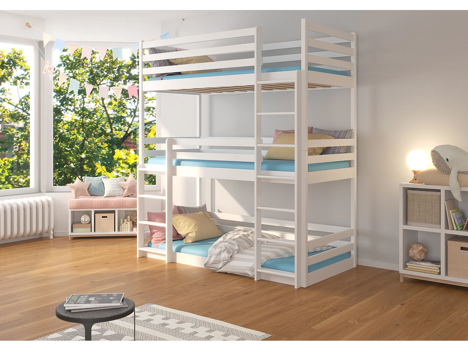 Lit superposé 3 niveaux blanc 90x200 Barcelona