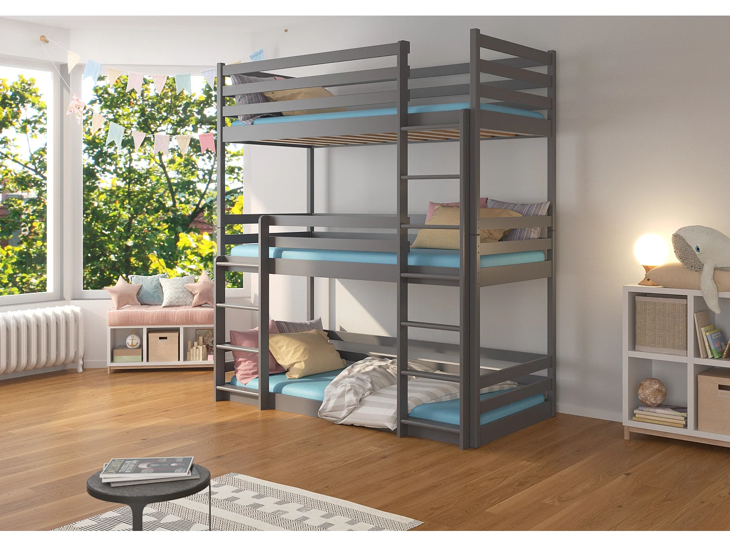 Lit superposé 3 niveaux gris graphite 90x200 Barcelona