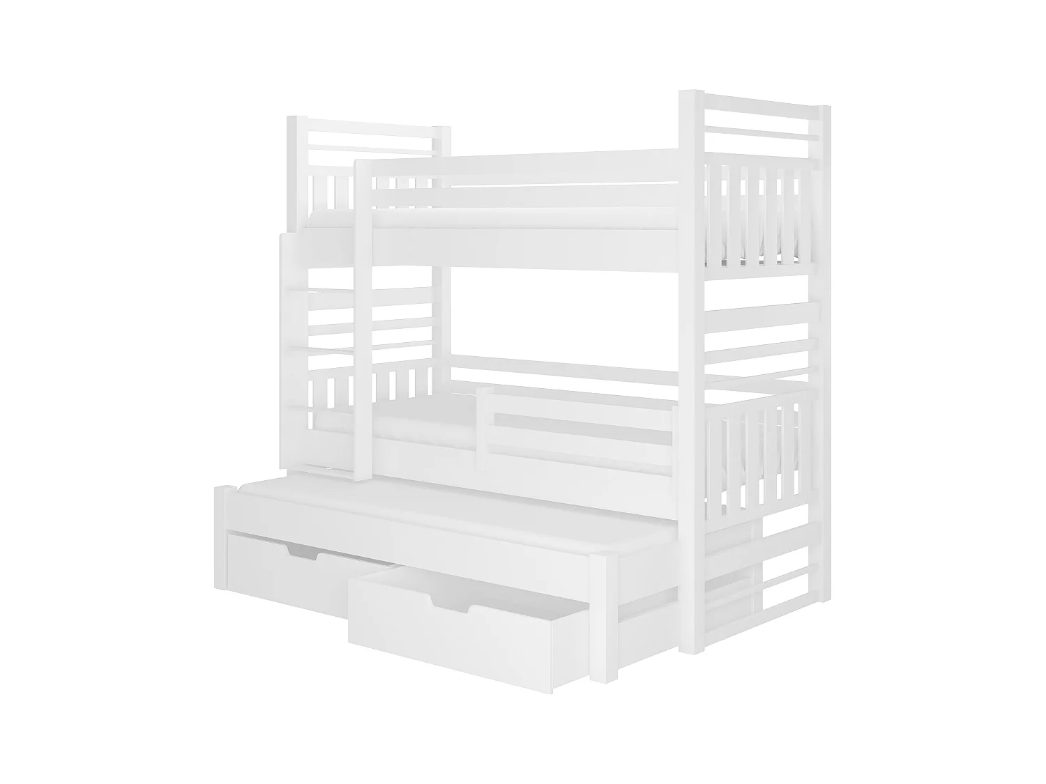 Lit superposé 3 couchages avec 2 tiroirs de rangement blanc 90x200 Niko