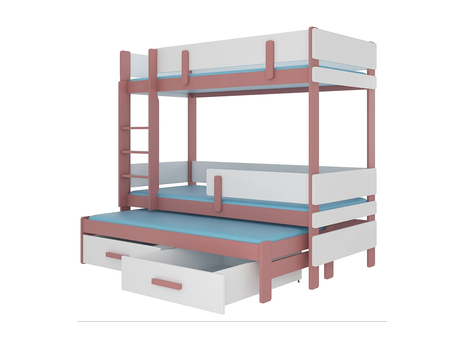 Lit superposé 2 niveaux avec 2 tiroirs de rangement rose et blanc 90x200 Palko