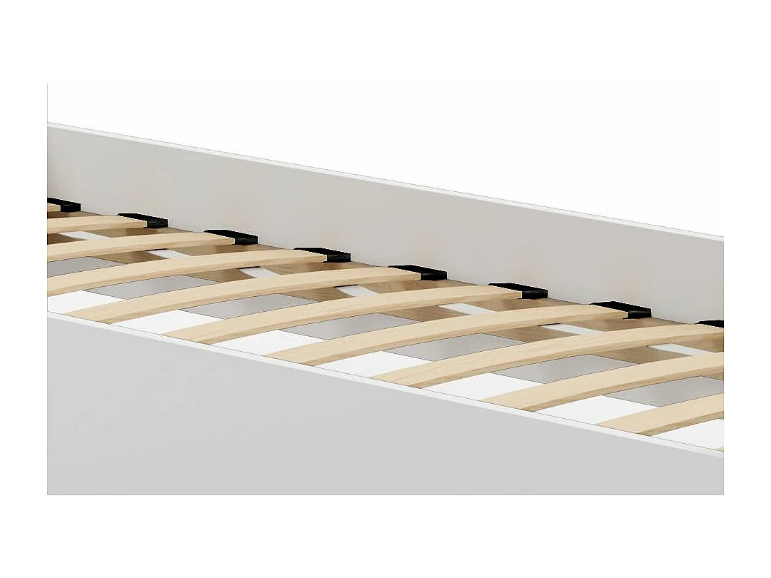 Lit superposé bois blanc 3 couchages 90x200 avec étagère et escaliers de rangement Karel