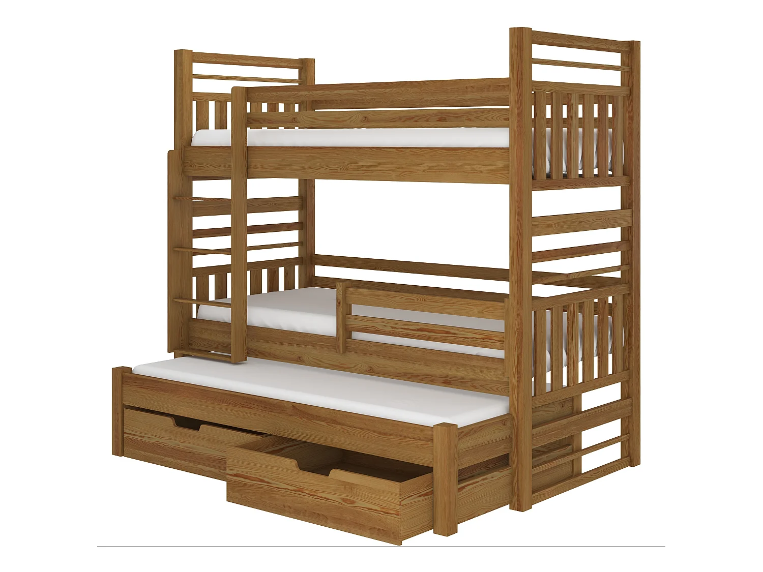 Lit superposé 3 couchages avec 2 tiroirs de rangement bois oak 90x200 Niko